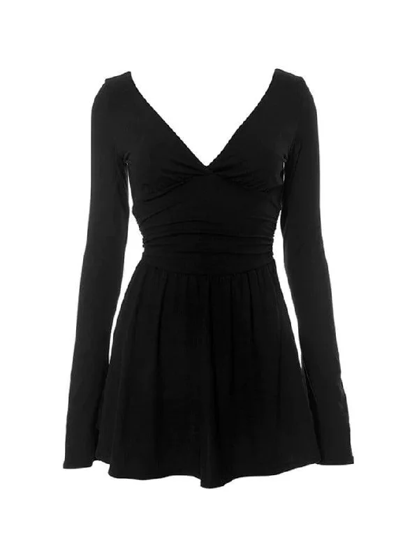 All-Day Outfits Solid V Neck Mini Dress