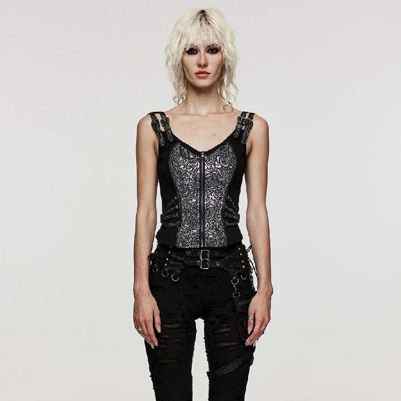 Elegant Dressing Women's Gothic Floral Printed Buckle Vest