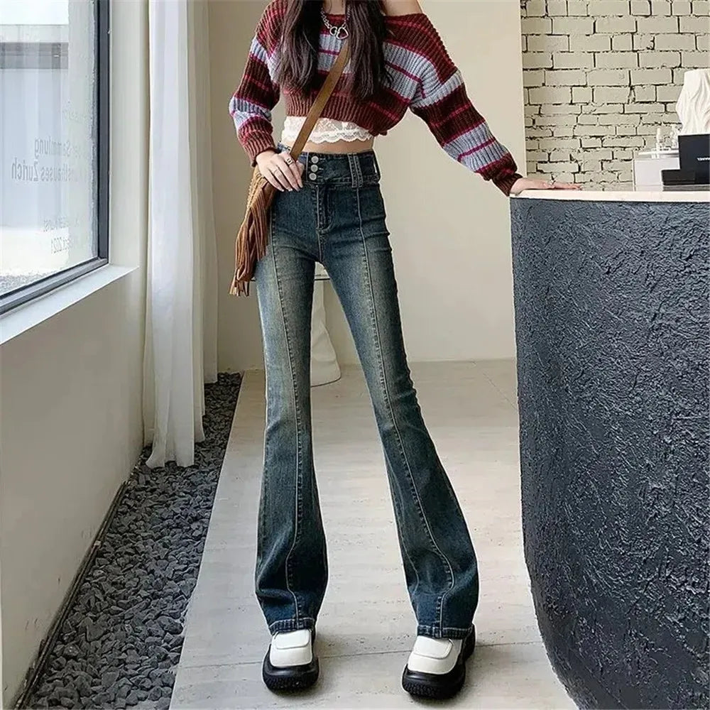 Comfortable Sweaters DressBetty - 2024 Streetwear Fashion Harajuku Casual Stretch Trousers Denim Pants