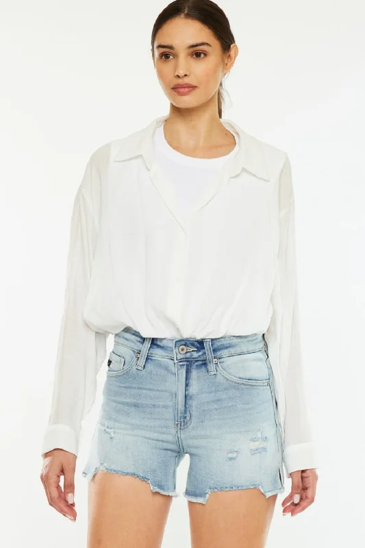 Timeless Outfits Kancan High Rise Side Slit Denim Shorts