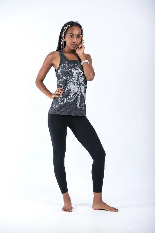 Light Comfort Womens Octopus Tank Top in Silver on Black