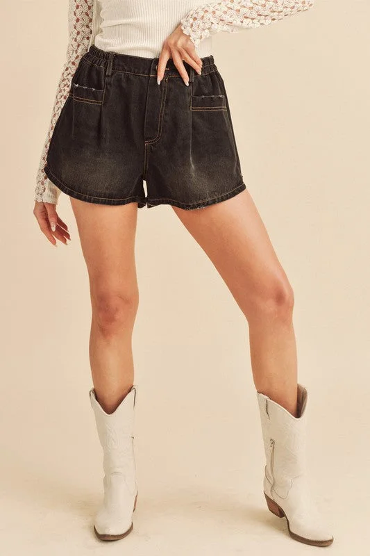 Comfortable Jeans Aemi + Co Frayed Hem Elastic Waist Denim Shorts