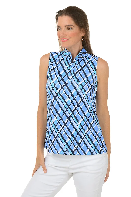 Easygoing Fashion Argyle Plaid Cooling UPF50+ Sleeveless Zip Top