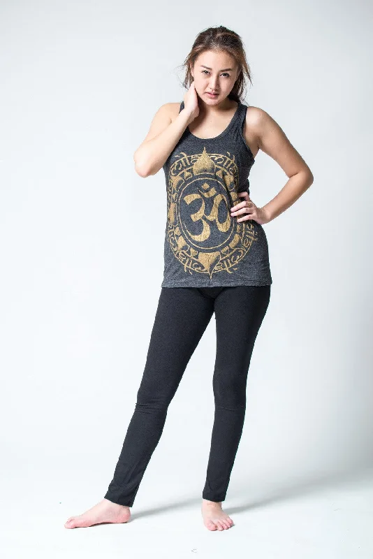 Breezy Comfort Womens Infinitee Om Tank Top in Gold on Black