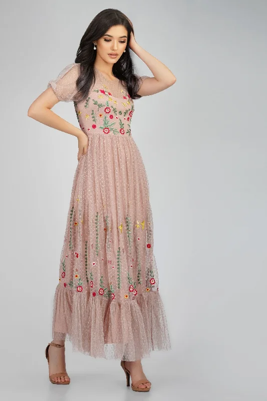 Versatile Style Azalea Dusty Pink Embroidered Dress