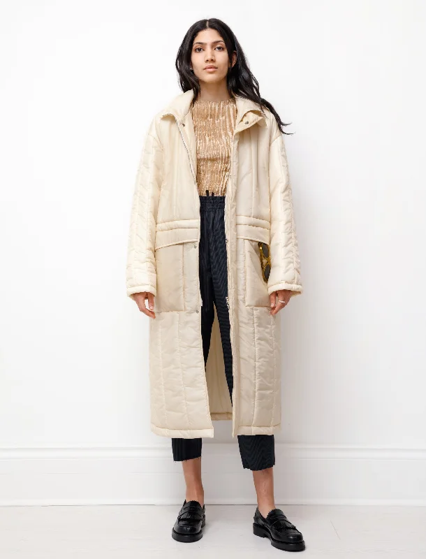 Easy Comfort Style Super Light Airy Nylon Padded Coat Ivory