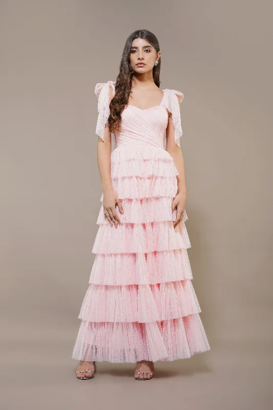 Relaxed Chic Ophelia Pink Maxi Dress with Tie Detail