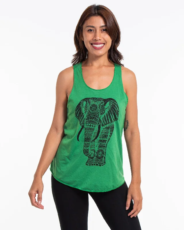 Easy Comfort Style Womens Regal Elephant Tank Top in Green