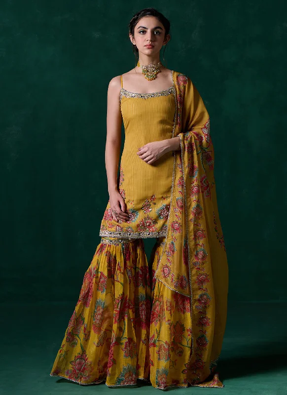 Cozy Lifestyle Yellow Multicolor Floral Printed Gharara Suit