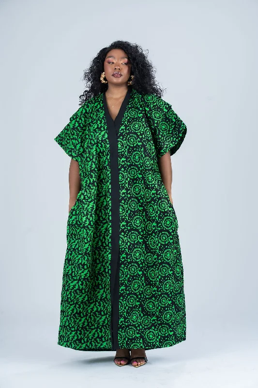 Casual Comfort Bolu Ankara Bubu Dress | Green African Print