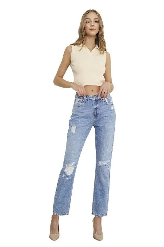 Breezy Comfort High Rise Distressed Girlfriend Jeans