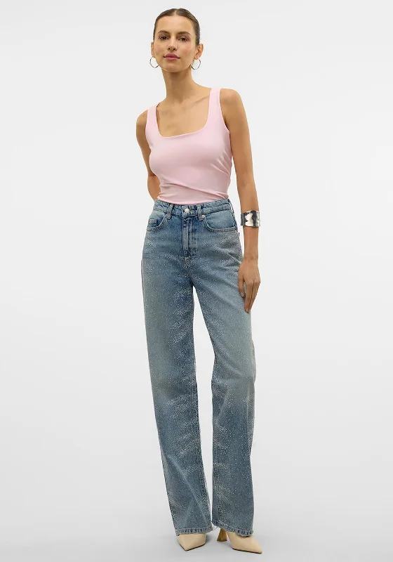Casual Chic Looks Vero Moda Tessa Embellished High Rise Jeans, Light Blue