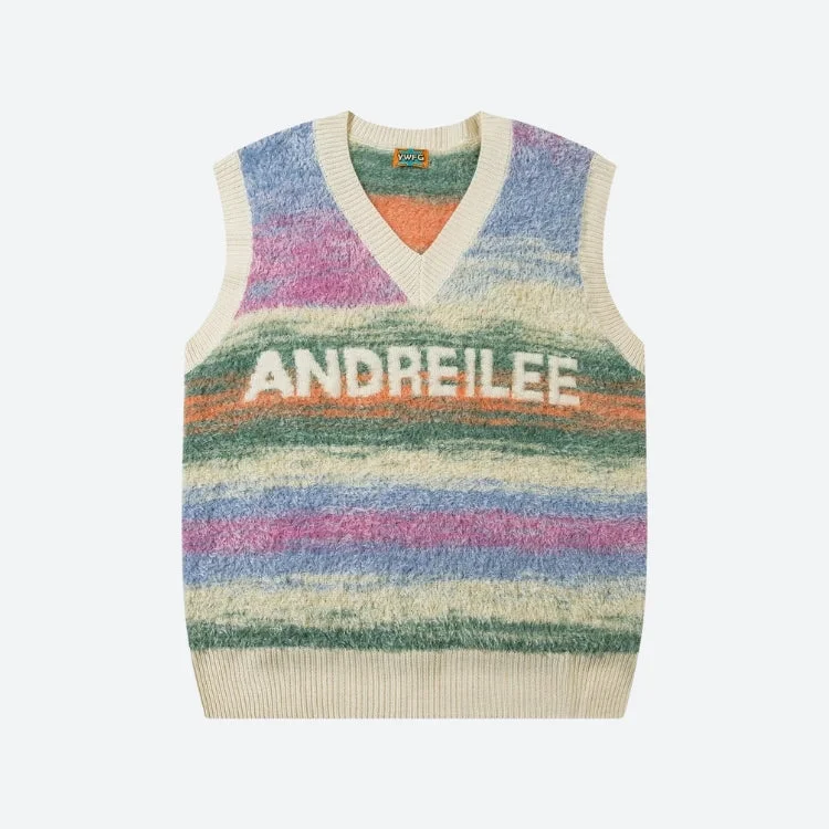 Soft Comfort Wear Vintage Multicolored Yarn Plush Sweater Vest
