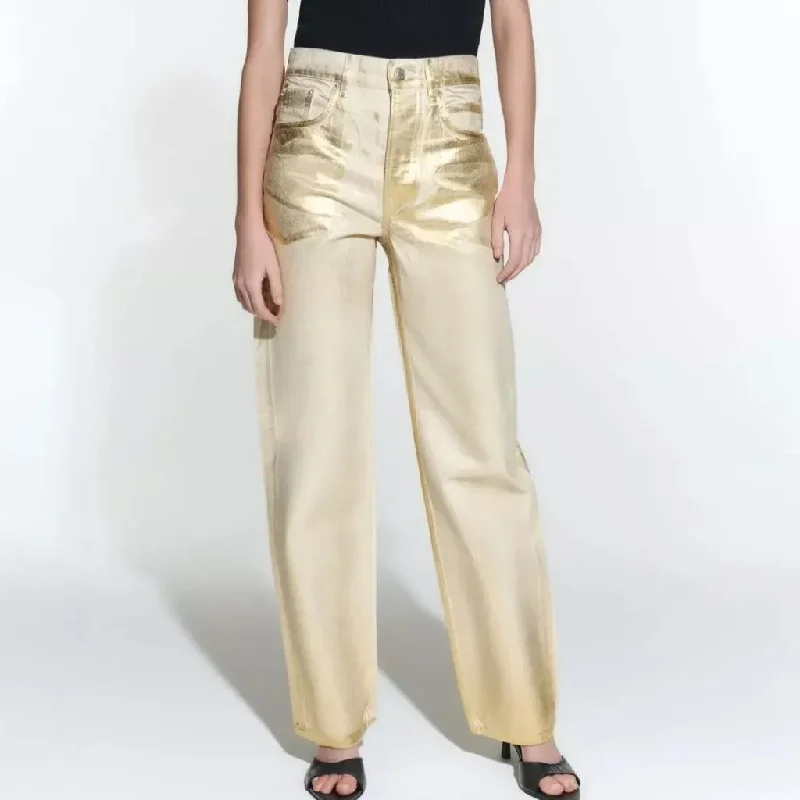 Fashion Comfort High Waist Gold Coated Straight Jeans