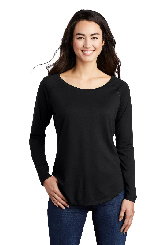 Light Layers Sport-Tek Womens Moisture Wicking Long Sleeve Scoop Neck T-Shirt - Black - Closeout