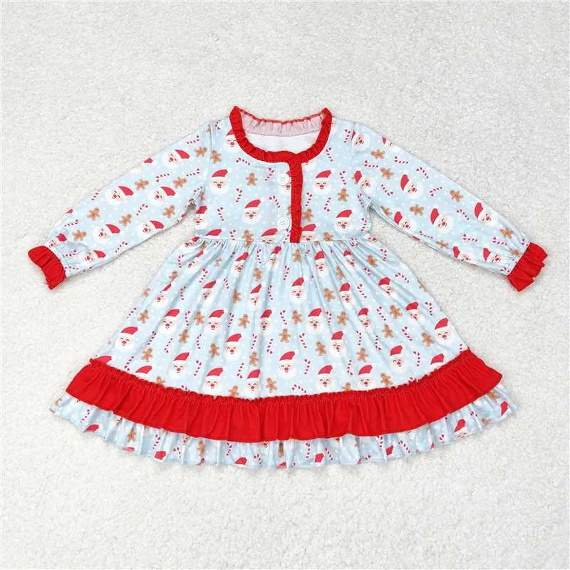 Easy Wear Chic GLD0556  Baby Girls Christmas Santa Candy Cane Ruffle Knee Length Dresses