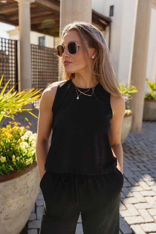 Weekend Comfort Myra Black Ribbed Tank