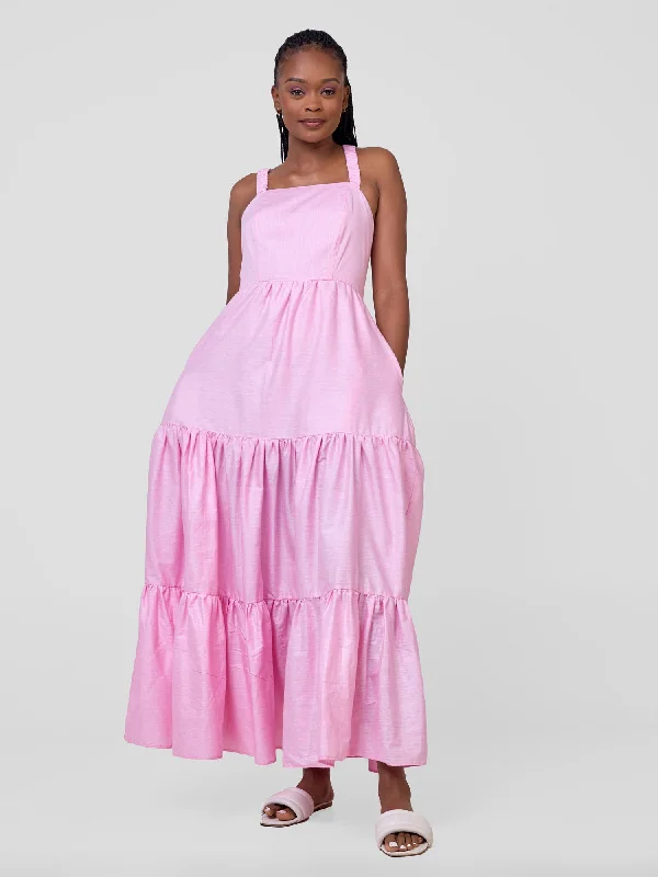 Versatile Casuals Safari Tie Back Maxi Dress - Light Pink
