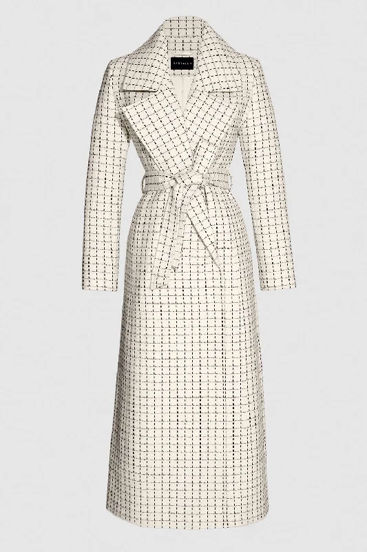 Warm Wear Tweed Baby Alpaca Maxi Notched Collar Wrap Coat