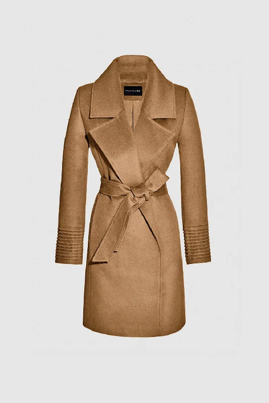 Simple Chic Baby Alpaca Mid Length Large Notched Collar Wrap Coat
