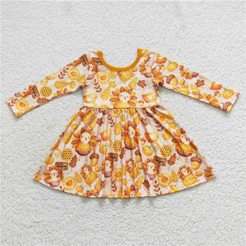Classic Comfort GLD0344 Baby Girls Pumpkin Turkey Thanksgiving Fall Knee Length Ruffle Dresses