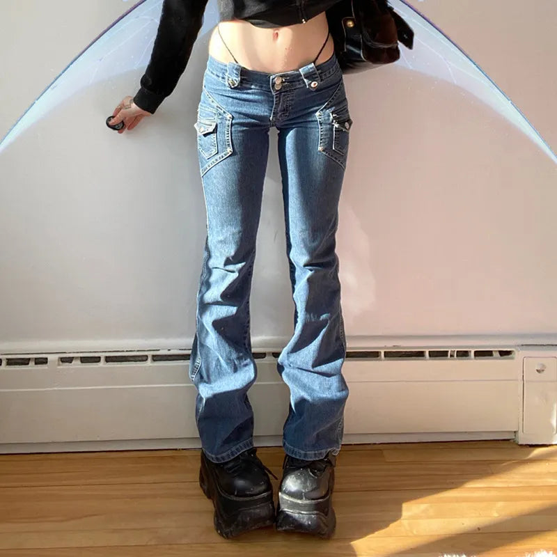 Warm Chic Outfits DressBetty - 2024 Cute Low Rise Streetwear Jeans with 2000s Pockets Trim