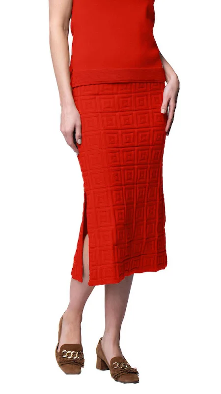 Sporty Wear Sabrina Square Pattern Midi Straight Skirt; Bright Orange