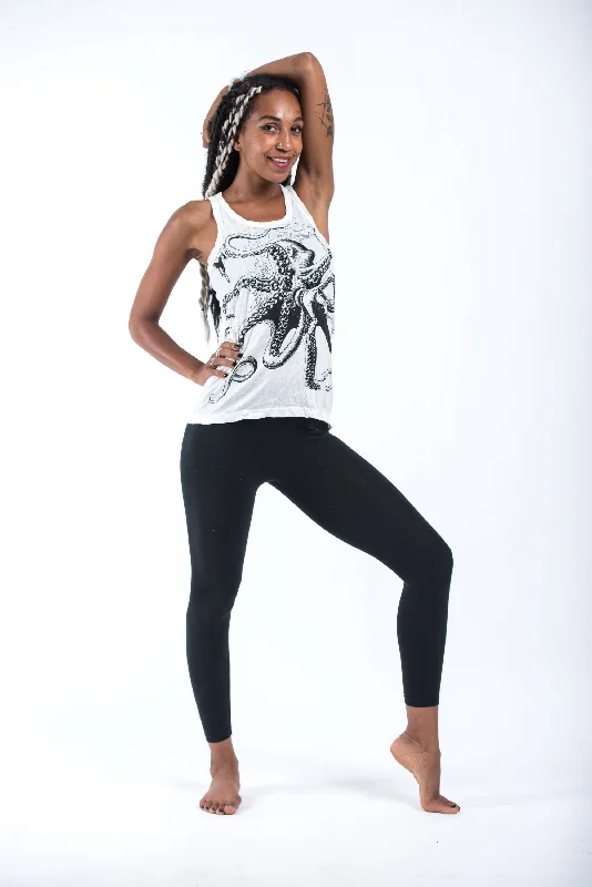 Easy Comfort Style Womens Octopus Tank Top in White