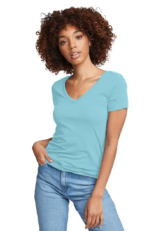 Elegant Fit Next Level Womens Ideal Jersey Short Sleeve V-Neck T-Shirt - Tahiti Blue
