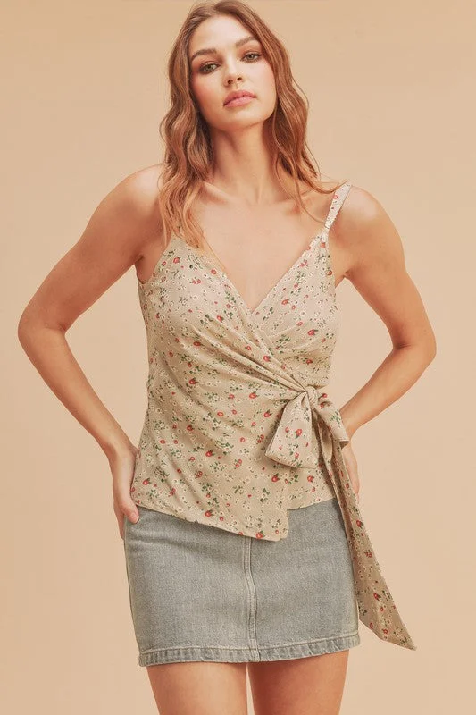 Comfortable Tops Aemi + Co Ditsy Floral Surplice Adjustable Straps Cami