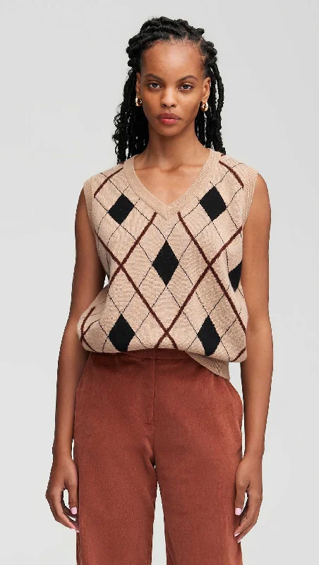 Easy Chic Argyle Vest in Wool-Cashmere | Camel Multi