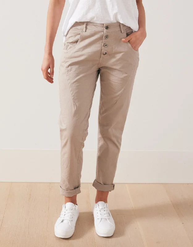 Cozy Fashion Trends Signature Jersey Denim Pants - Taupe