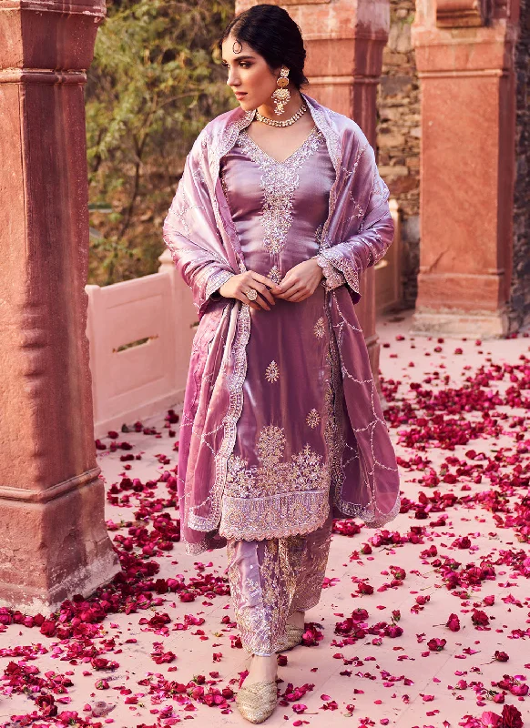 Stylish Jackets Dusty Purple Embroidered Palazzo Suit