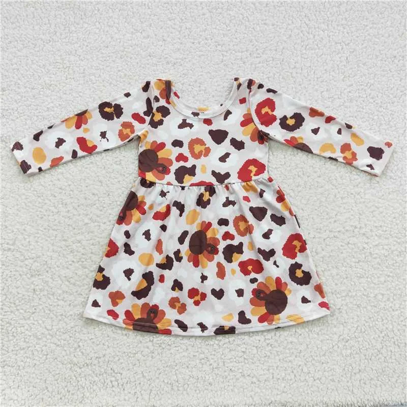 Relaxed Tops GLD0320  Baby Girls Thanksgiving Leopard Turkey A-Line Knee Length Dresses