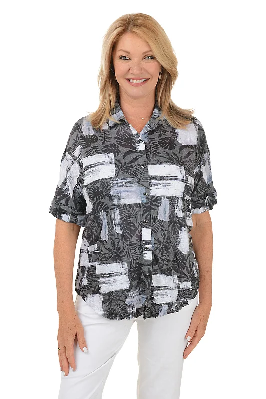 Cozy Chic Trends Square Silhouettes Crinkle Button-Front Shirt
