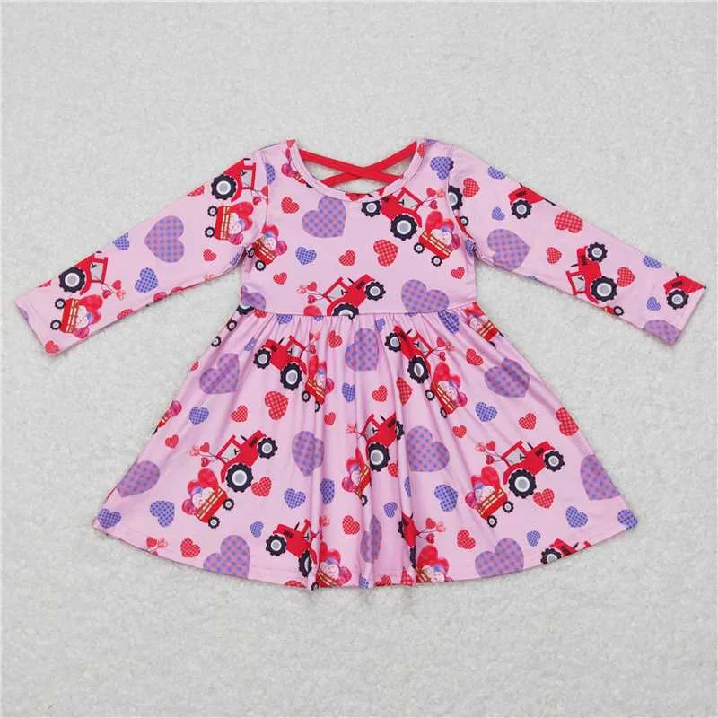 Modern Chic GLD0454  Baby Girls Valentines Hearts Tractor Knee Length Dresses
