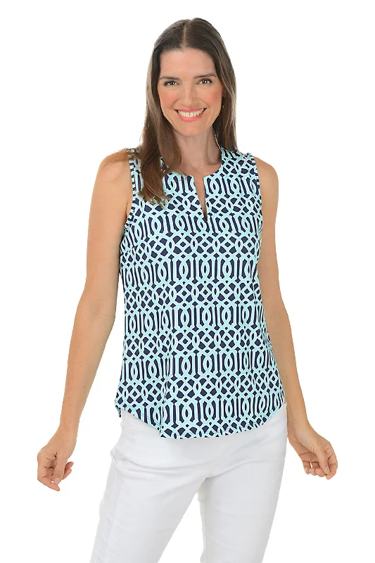 Weekend Comfort Lattice UPF50+ Split Neck Sleeveless Top