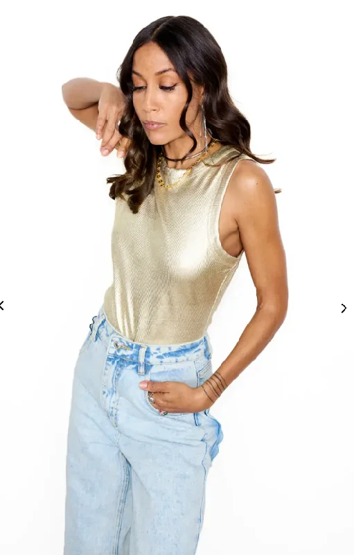 Comfortable Lounge Wear Ribbed Tank Top (Gold)