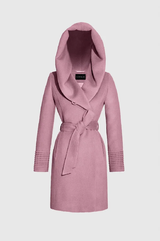 Light Comfort Baby Alpaca Mid Length Hooded Wrap Coat