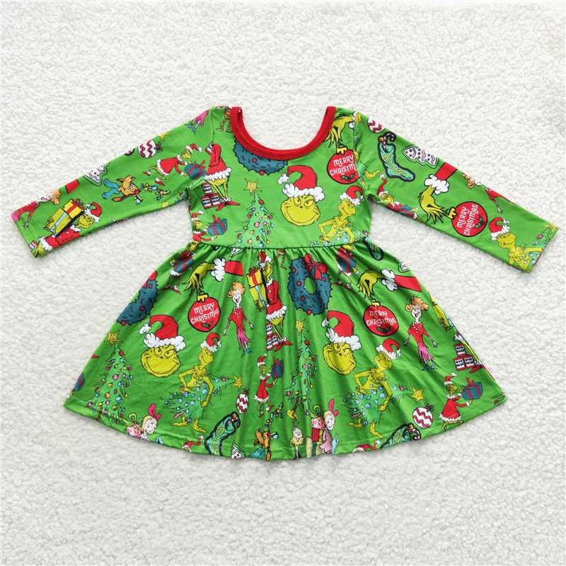 Soft Feel GLD0345 Baby Girls Christmas Green Face Knee Length Ruffle Dresses