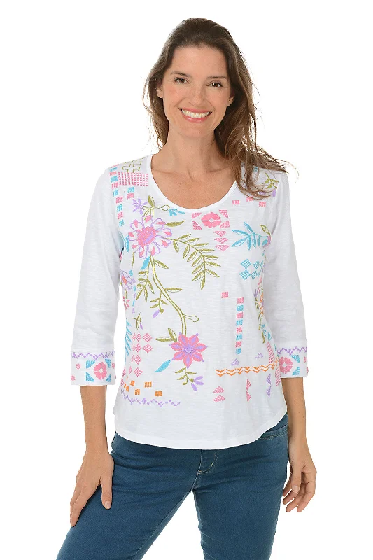 Soft Casuals Petite Ginny Embroidered Knit Top