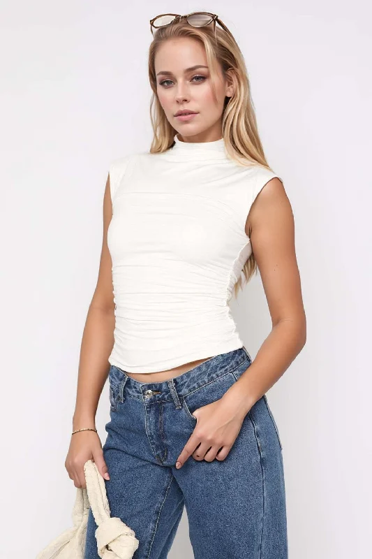 Fashion Comfort Mock Neck Ruched Tank