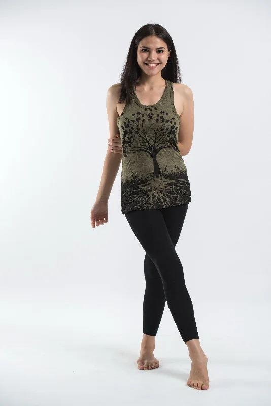 Soft Layers Womens Tree of Life Tank Top in Green