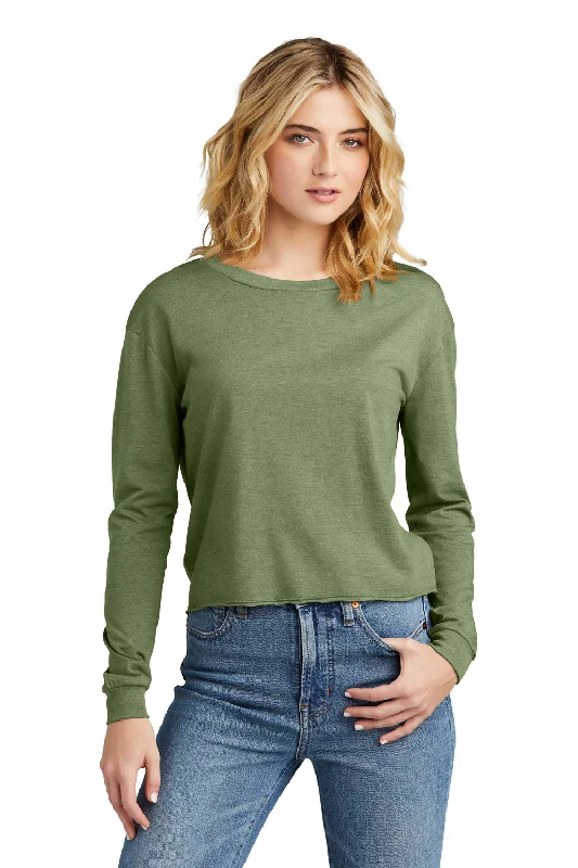 Soft Comfort Wear District Womens Perfect Tri Midi Long Sleeve Crewneck T-Shirt - Military Green Frost
