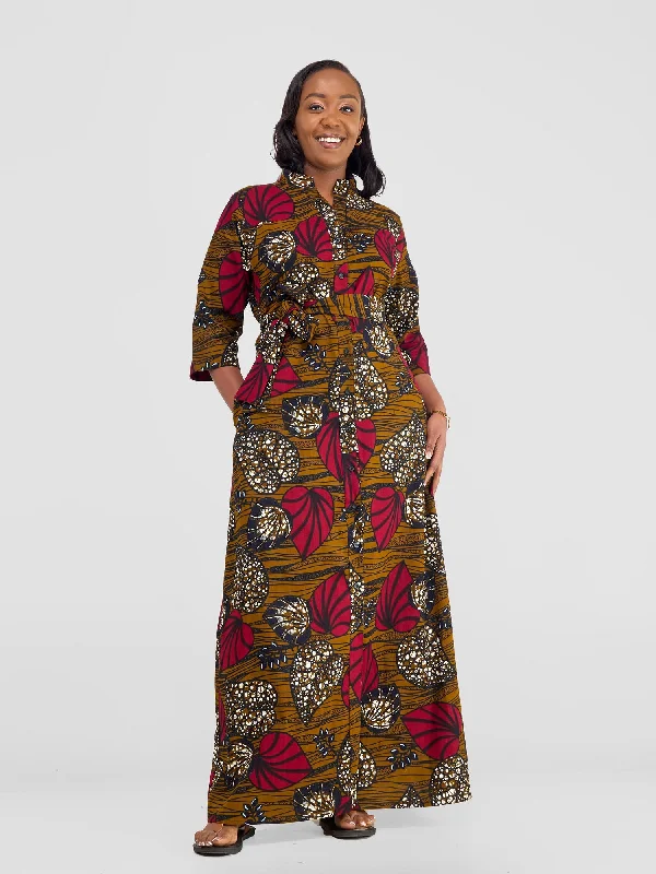 Casual Fit Safari Kitenge 3/4 sleeve Maxi Dress - Sipo Print
