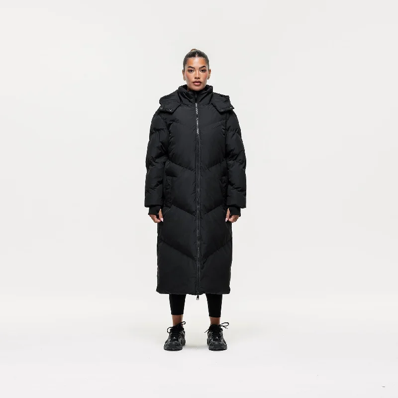 Easy-to-Wear Chevron Black Maxi Puffer Jacket
