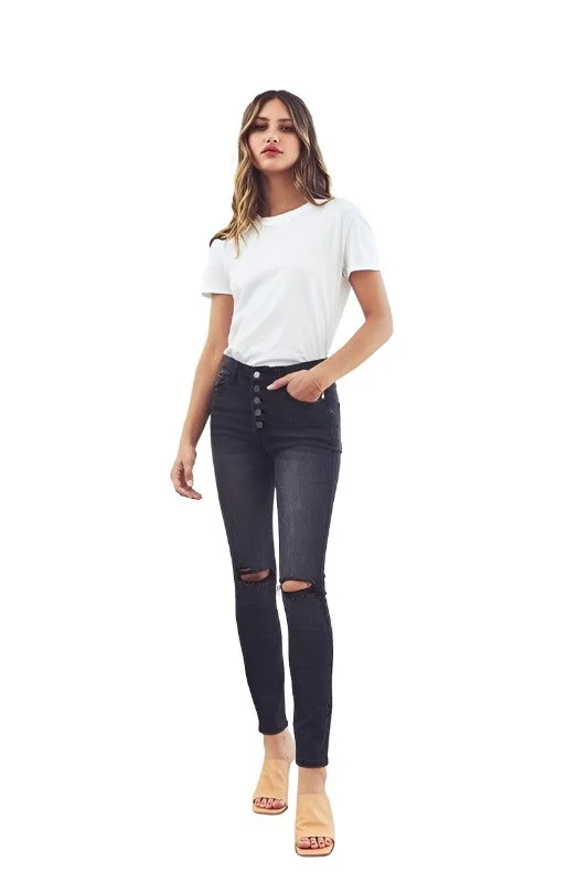 Trendy Dresses High Rise Distressed Button Fly Ankle Skinny