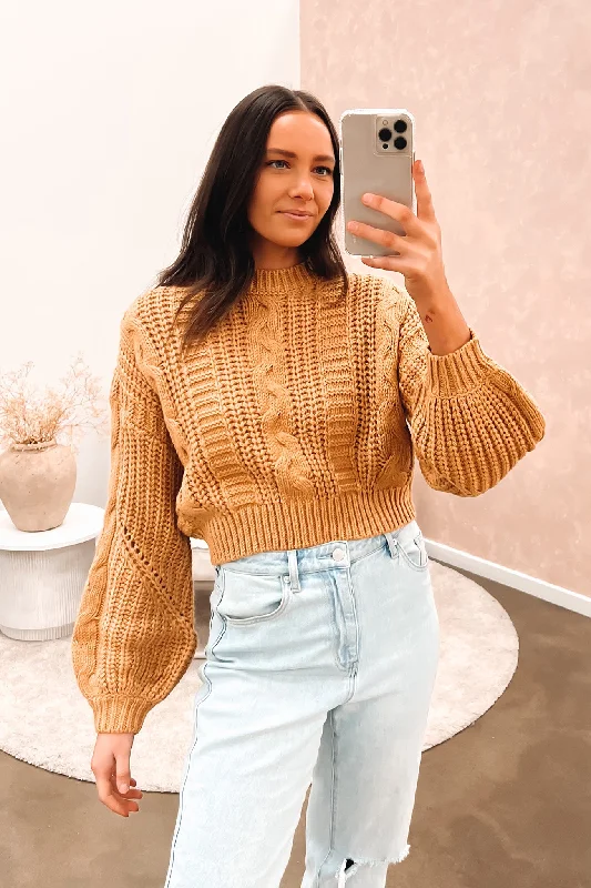 Comfortable Lounge Wear Folktale Crop Chunky Knit Pale Mustard