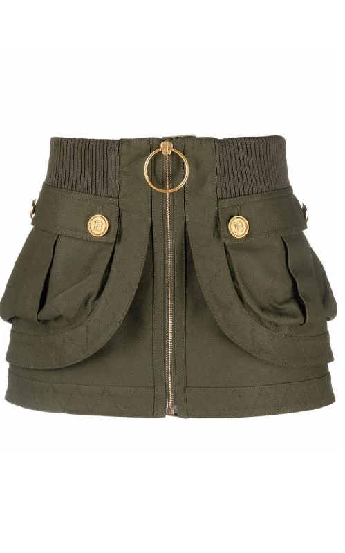 Relaxed Weekend Wear Patch-pockets Mini Denim Skirt