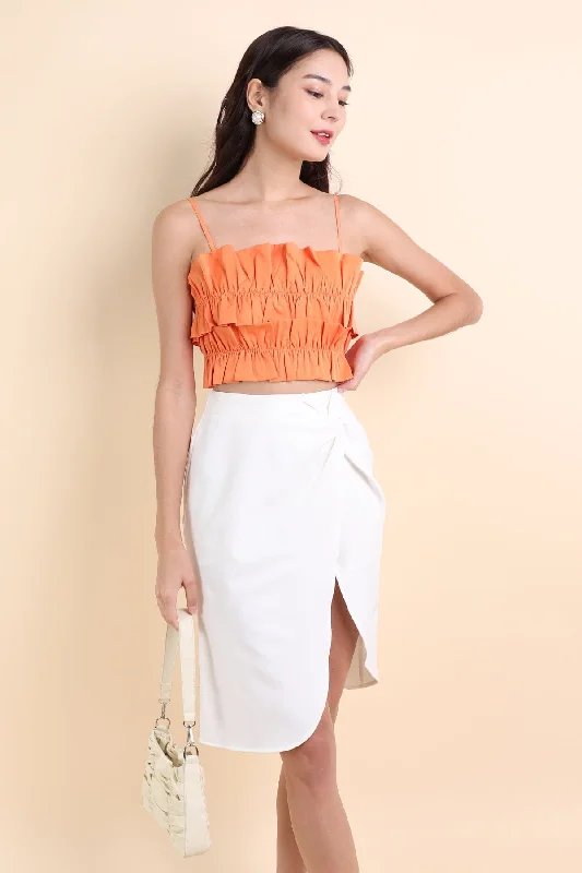 Sporty Comfort KINSLEY ASYMMETRICAL MIDI SKIRT IN WHITE
